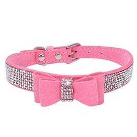 HALFSUMO Dog Collars for Dogs with Rhinestone Cute Dog Collar with Rhinestone Bow for Small and Medium Dogs, Pink S