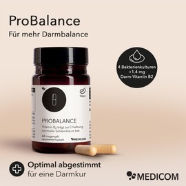 Medicom Medicom - ProBalance Kapseln, mit 4 hochdosierte Milchs?urebakterienkulturen und Vitamin B2. Fr eine gesunde Darmflora- 60 Vegane Kapseln