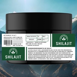 Green Helpers Premium Shilajit 100% Pure | 89% Fulvic Acid | 85+ Minerals | Pure Himalaya Mumijo Shilajit Resin | Vegan, from Germany