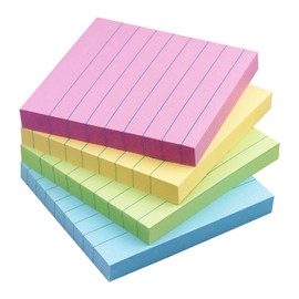 Lined Sticky Notes 3x3 Sticky Notes with Lines Self-Stick Notes Bright Color 4 Pads 90 Sheets/Pad (Pastel)