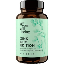 get your wellbeing by BIOGENA - Zink-Komplex mit Zinkbisglycinat & -malat - 60 Kapseln - Mit Vitamin C & B zur Unterstützung des Immunsystems - Nahrungsergänzungsmittel vegan & konservierungsstofffrei