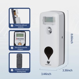 Automatic Air Freshener, LCD Fragrance Dispenser Wall Mount/Free Standing ABS Auto Air Freshener Dispenser Programmable Aerosol Spray Perfume Dispenser for Hotel, Commercial Place (White, Medium)