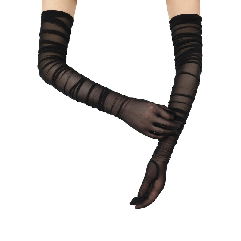 QRBTSCL Women's Stretchy Super Long Tulle Gloves Ruched Opera Mush