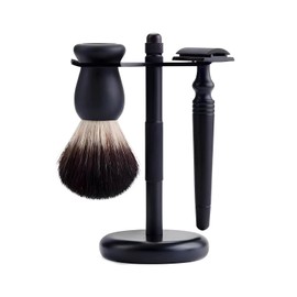 LONGCHANX Razor and Brush Stand Stainless steel Razor Holder and Shaving Brush Stand Shaving Accessories Valentine's Day for Him Dad Men (Black)