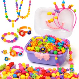 MagicKidz Jewelry Making Kit for Kids Aged 3-7 - Arts and Crafts Birthday Gift for Girls 3 4 5 6 7 Years Old, 540+Pcs DIY Pop Bead Craft Toy for Necklaces and Bracelets