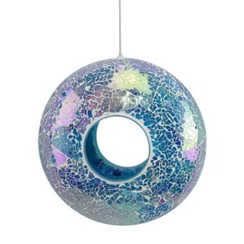 Red Carpet Studios Round, 9-Inch, Donut-Shaped Glass Bird Feeder, Blue Purple Mosaic