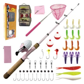 SHUDAROCAST Kids Fishing Pole Set, Kids Fishing Rod and Reel Combo and Fishing Net Tackle Box with Fishing Lures Hooks and Bag for Girls Age Beginner Little Children Junior Anglers