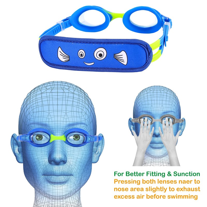 RUIGAO Kids Swim Goggles Age 3-8, Child Goggles Fbaric Strap,