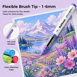 RuiHawk 90 Colors Acrylic Paint Markers, Landscape & Nature Pens Set with Brush Tip & Auto Ink, Non-Toxic & High Coverage for Glass, Wood, Canvas, Fabric – Art Supplies for Pro Artists & Hobbyists