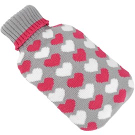 Bambelaa! Set of 2 Large Hot Water Bottles Bed Bottles Fleece Cover Two Designs Red & Black Knitted Pattern Various Designs (approx. 2 x 2 litres)