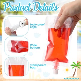 Patelai 150 Pieces Plastic Liquid Pouch Reusable Juice Pouches Travel Water Leak Proof Bags Bulk with Collapsible Silicone Funnel for Travel Outdoor (8 Oz,16 oz)