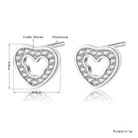 Deelan Fashion Heart Shape Mickey Stud Earrings For Women Rose Gold Platinum Plated Zircon Wedding Party Jewelry Earring (Platinum Plated)