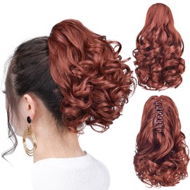 HSPCYGG Auburn Clip Ponytail Claw Dark Red Pony tails Extension Wavy 10" 3.5 OZ Synthetic Like Real Hair Fake Hairpieces Women Yaki Fluffy¬ Tangled