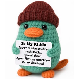 Weming Stocking Stuffers for Kids & Teen Girls – Mini Crochet Platypus Plush with Story Card, Handmade 8–10cm, Secret Mission Agent Vibe, Cute, Kawaii Desk/Nightstand Décor