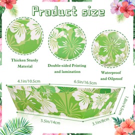 HOWAF 24 PCS Hibiscus Party Paper Food Trays Disposable Food Boats 5 lb Hawaiian Food Tray Party Supplies for Hibiscus Party Hawaiian Aloha Party Tropical Summer Party Decorations