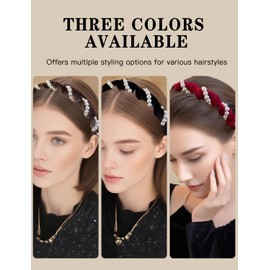 Wusinsz 3 Pack Vintage Pearl Headbands for Women, High Cranium Non-Slip Headband with Teeth & Beads, Double-Sided Wedding Party Hair Accessories