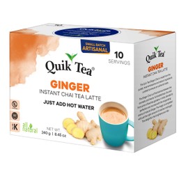 QuikTea Ginger Chai Tea Latte – 10 Count, Bold Ginger Flavor, no preservatives – Just Add Hot Water