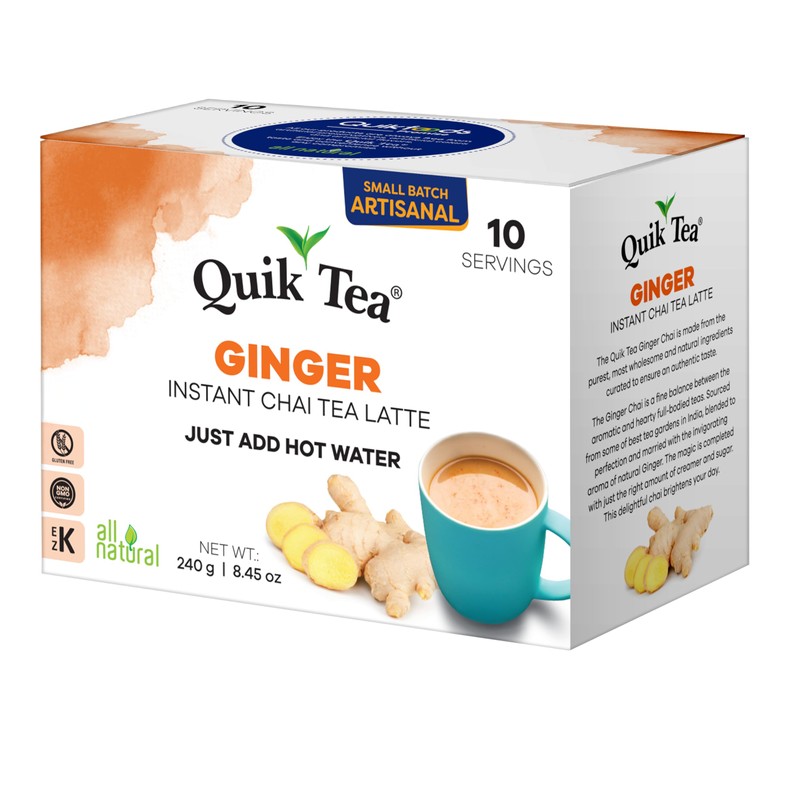 QuikTea Ginger Chai Tea Latte – 10 Count, Bold Ginger