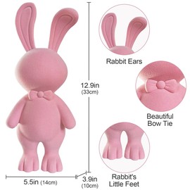 aboxoo Pink Bunny Decor Flocking Material, Gift Easter Rabbit Statue Shelf Decor, Coffee Table Decorations, Home Decor for Living Room