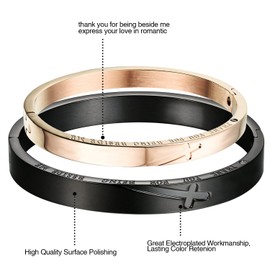 OIDEA Partner Stainless Steel Friendship Bracelet for 2 with Cross Black Rose Gold, Stainless Steel, without stone