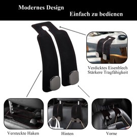 Car Headrest Hooks, Car Seat Back Double Hooks, Vehicle Storage Hooks for Hanging Bags Groceries, Car Organising Accessories Front and Rear Seat Hooks, Pack of 4