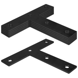 6Pcs T Shape Black Flat Mending Plate Tie Plates, 7 x 6½ inches Heavy Duty Straight Fixing Repair Bracket Wood Furniture Joint Connector Timber Support Hardware, 3 mm Thickness, Sand Blasting Finish