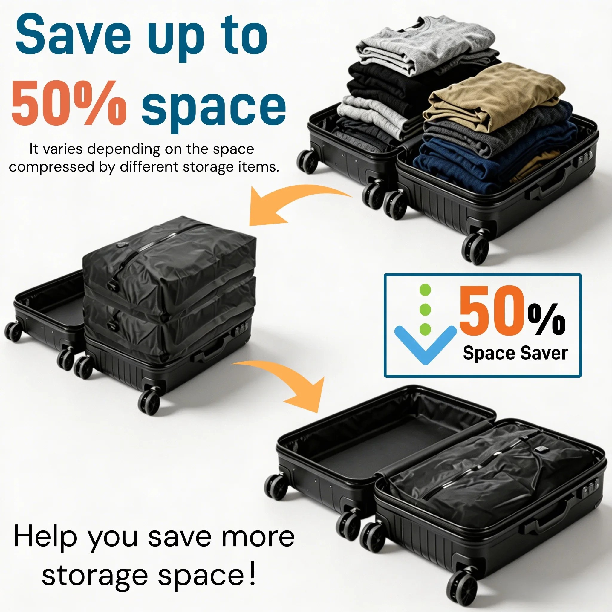 OrganiMax Vacuum Storage Bag Clothes – Foldable Breathable Compartment Bins, Closet Dresser & Bedroom Storage