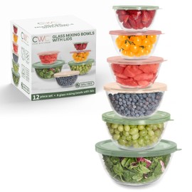 COOK WITH COLOR 12 Pc Glass Mixing Bowl Set with Lids – Borosilicate Glass Nesting Bowls for Cooking, Baking and Meal Prep, Multicolor