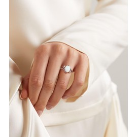 DOLIOX White Oval Opal Rings For Women 925 Sterling Silver Size 9