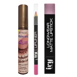 Kit de Maquillaje Profesional, Rímel Prosa con Cepillo de Silicona Cafe Resistente al Agua, Labial Mate Ivy de Larga Duración y Delineador Lapiz de...