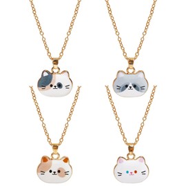 Cat Friendship Necklace for 4 BFF Best Friends Choker Necklace Funny Little Kitty Pendant Necklaces for Women Men Cat Lovers Jewelry Gift
