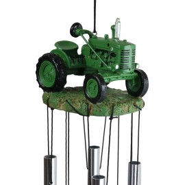 Ebros Old Fashioned Vintage Country Farm Green Tractor Model Wind Chime Garden