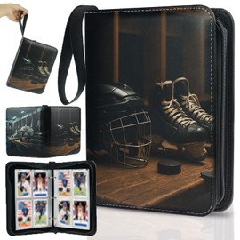 Hockey Card Binder, 4-Pocket Trading Card Binder Fits 400 Cards with 50 Removable Sleeves, Portable Collection Card Holder Album Suitable for Football, Baseball, Sports, TCG Cards (Hockey 02)