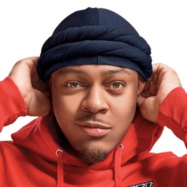 RED Bow Wow Premium Satin Mens Turban – Anti Breakage Moisture Retention, Stylish Soft Light Comfort Headwear All Hair Types (Jersey, Navy, One Size)