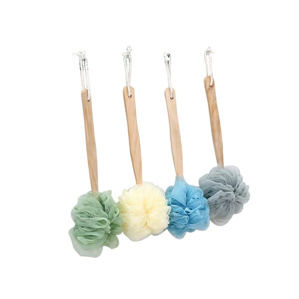 minkissy 4pcs Body Scruber Shower Brush for Body Bath Scrubber for Body Peeling Shower Ball Wooden Bath Brush Back Scrub Brush Bath Brushes Bath Flower with Handle Loofah Cushion Stick