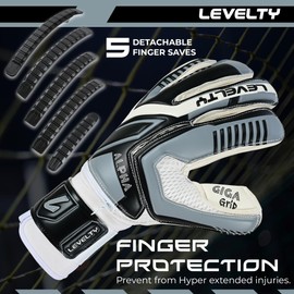Levelty Adult Goalie Goalkeeper Gloves with Finger Protection Men Breathable Soccer Gloves Giga Palm Football Training and Match Gloves (Grey - 7)