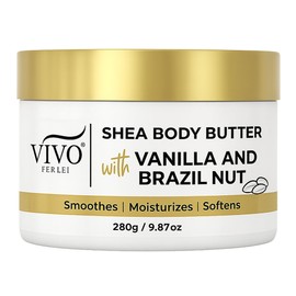 Vivo Per Lei Shea Body Butter with Brazilnut & Vanilla, Enriched with Hyaluronic Acid, Vitamin C, & Aloe Vera For Dry Skin, Pack Of 1, 9.87 Oz