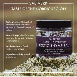 Saltverk Sea Salt - Gourmet, Icelandic, Hand Harvested and Sustainably Made - Arctic Thyme 2.82 Oz