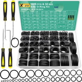 XBVV 32 Size SAE O Ring Assortment Kit 1086 Pcs Standard Buna-N Rubber O'ring Set with 4 Pick & Hook for Automotive Hydraulic Faucet Plumbing Sealing Repair ID:1/8-2 Inch
