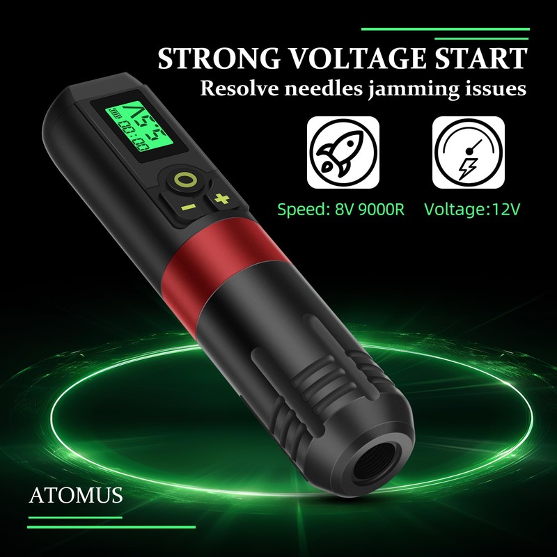 Professional Wireless Tattoo Machine Kit, ATOMUS Wireless Tattoo Pen 2pcs