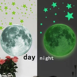 MisFun Mond Aufkleber Leuchtend, Leuchtsterne Kinderzimmer, Selbstklebende Aufkleber für Kinder, Fluoreszierende Aufklebers, Mond Leuchtsticker passend zu Leuchtsternen für Den Perfekten Sternenhimmel