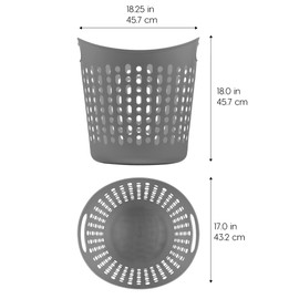 IRIS USA Laundry Basket 40L, 3-Pack, Durable and Flexible, Portable Round Bin, 1.15 Bushel Hamper for Storage with Ventilation Holes for Closet Dorm Laundry Room Bedroom, Gray