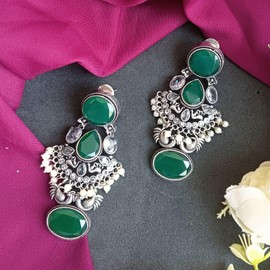 Efulgenz Indian Earrings for Women Bohemian Floral Chandbali Chandelier Earrings Indian Wedding Jewelry Faux Pearl Crystal Peacock Chandelier Dangle Earring Set Bollywood Bridal Fashion Jewelry for