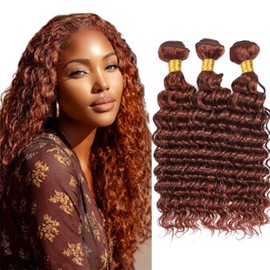 BilltiiWW Color 33 Deep Curly Bundles Red Brown Deep Wave Bundles 8a Grade Weave Extensions Brazilian Human Hair Soft and Silky for Black Women 18 20 22 Inch