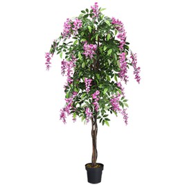 HOMGX 6ft Fake Wisteria Tree, Tall Faux Floor Plant w/ 2 Trunks & 1260 Leaves & Blooming Flowers, Artificial Greenery Plants in Nursery Pot for Indoor & Outdoor Use