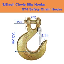 Yision 4pcs Clevis Slip Hook 3/8 Inch with Safety Latch, G70 Forged Steel for Trailer, Heavy Duty Chain Hooks Deck Hauler Receiver Hitches Trailer,18,000lbs Capacity