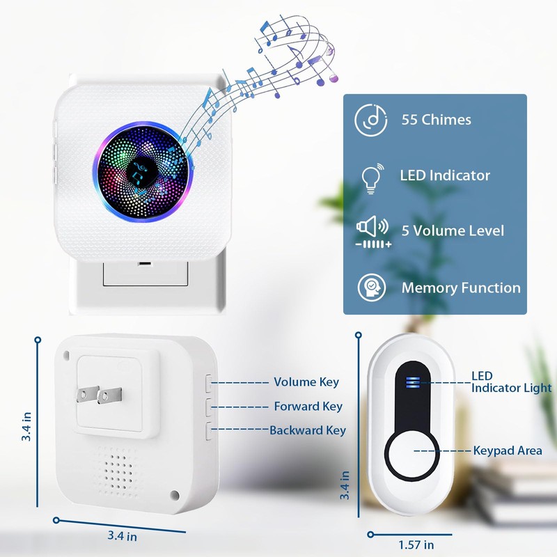 Wireless Doorbells, Waterproof Easy Install at 1,000ft Long Range with