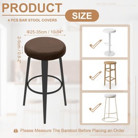 uxcell 4 Pcs Velvet Bar Stool Covers, 10-14 Inch Round Bar Stool Cover with Elastic Band Stretch Chair Seat Cover Washable Slipcovers for Round Stool Chair, Brown