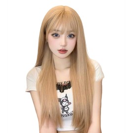 Sizuuenn Women's Long Straight Hair Blonde Wig, White Gold, "Shay's Kindness", Small Face, Natural, Heat Resistant Wig, High Temperature Hair Yarn, Cosplay Wig, Dedicated Net Events, School Festivals,
