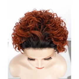 JOEDIR LUX 8 Inch 13 * 2 Forehead Lace Curly Wig for Women Daily Wear 100% Real Indian Hair Can Be Combed Baby Hair Omber Black Brown